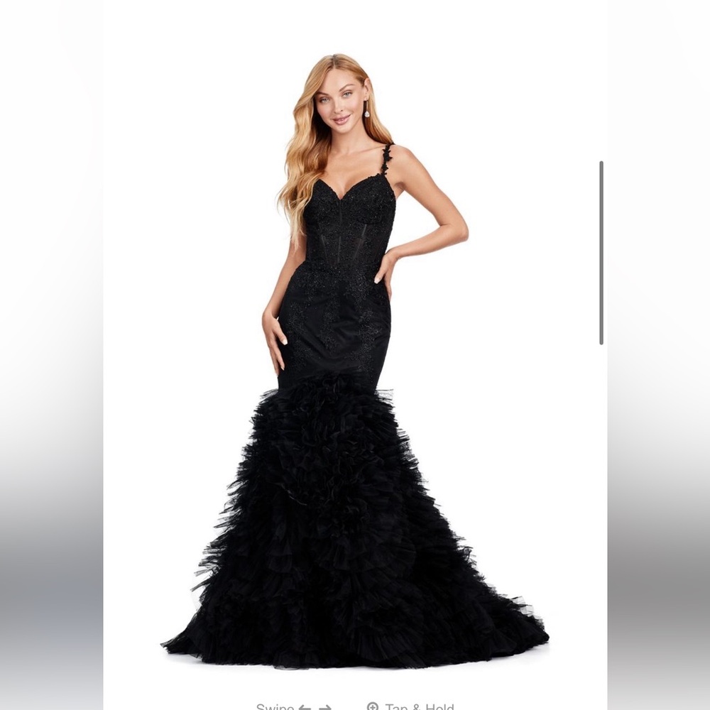 Ashley Taylor Black Ruffled Prom Dress